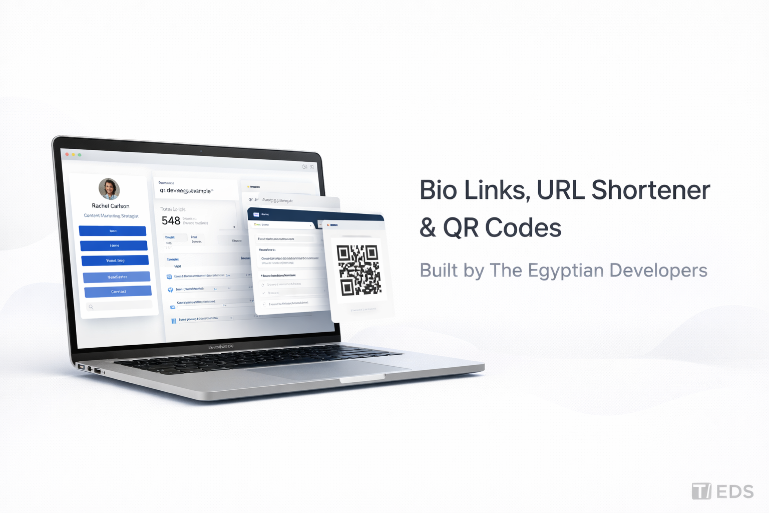 واجهة منصة روابط مختصرة وأكواد QR تعرض أدوات إدارة الروابط وتتبع الحملات الرقمية